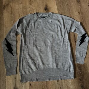 Zadig & Voltaire Gray Long Sleeve Shirt with Black Lightning Accents Size M